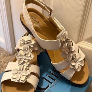 Clarks Women's Cream Sandals with Floral Accents